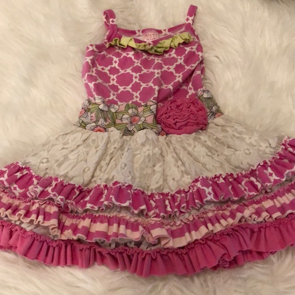GIGGLE MOON RUFFLED SUN DRESS PINK WHITE SZ 2T